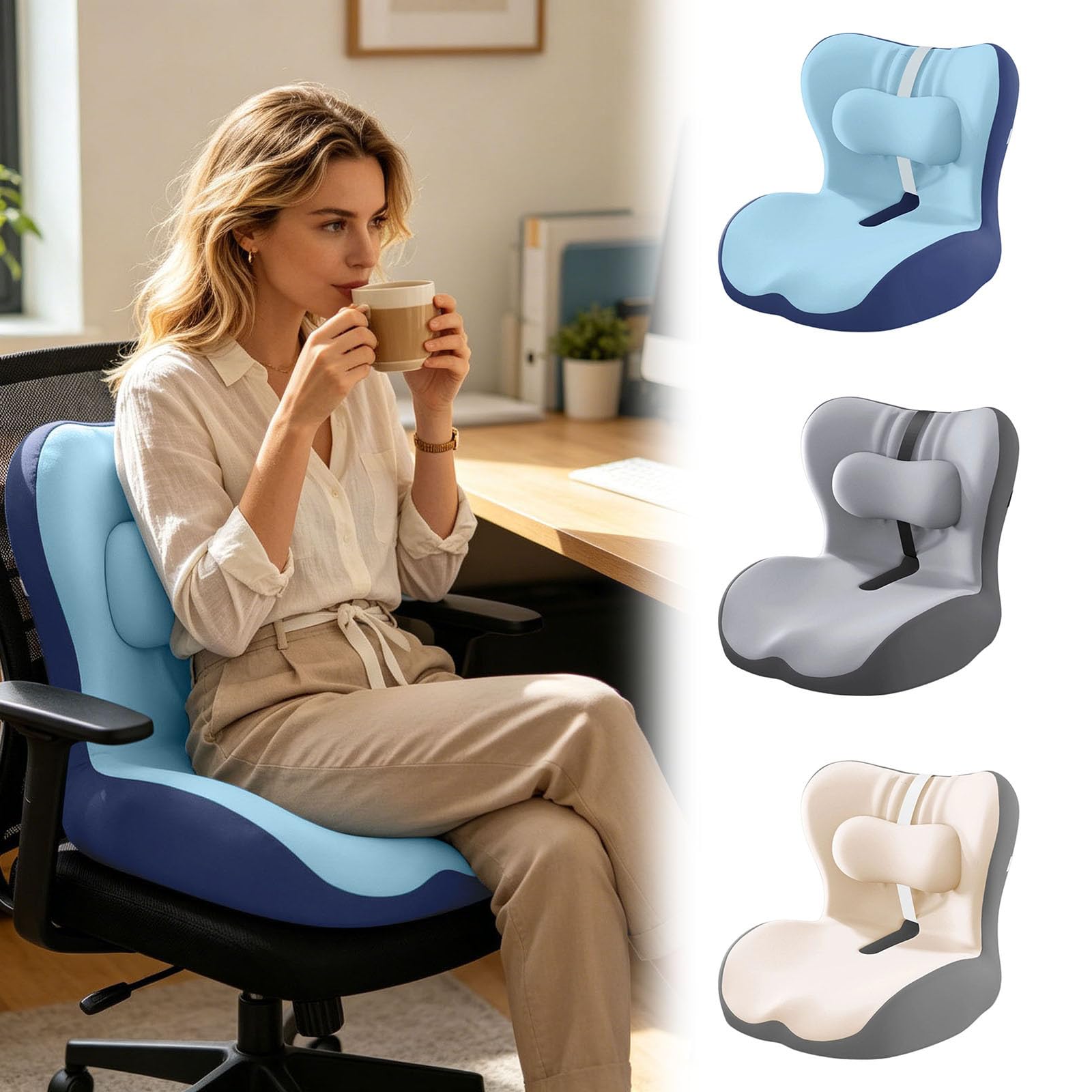 Coussin de siège ergonomique avec soutien lombaire, coussin de chaise de bureau pour le confort du dos et des fesses, coussin de siège en mousse à mémoire de forme haute densité pour voiture et usage