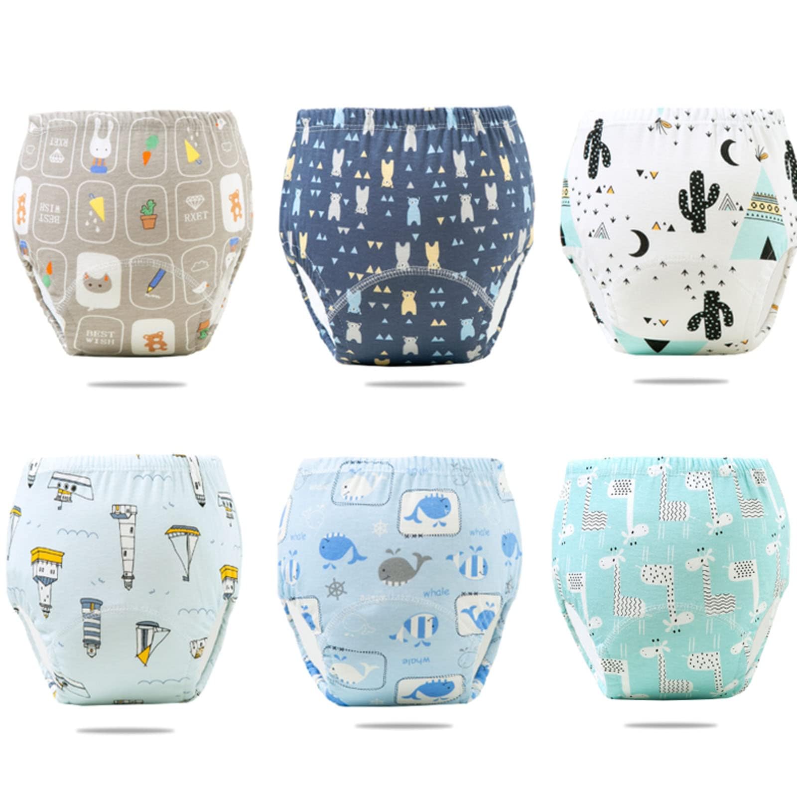 Beauenty 6PCS Baby Potty Training Pants, Breathable Potty Training Underwear, Toddler Training Underwear for 0-3 Years Boy and Girls Strong Absorbent Cotton Training Pants (M, Boy)