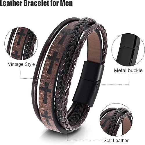 Miniatura 3 de Hamoery Men Leather Bracelet Punk Braided Rope Alloy Bracelet Bangle Wristband