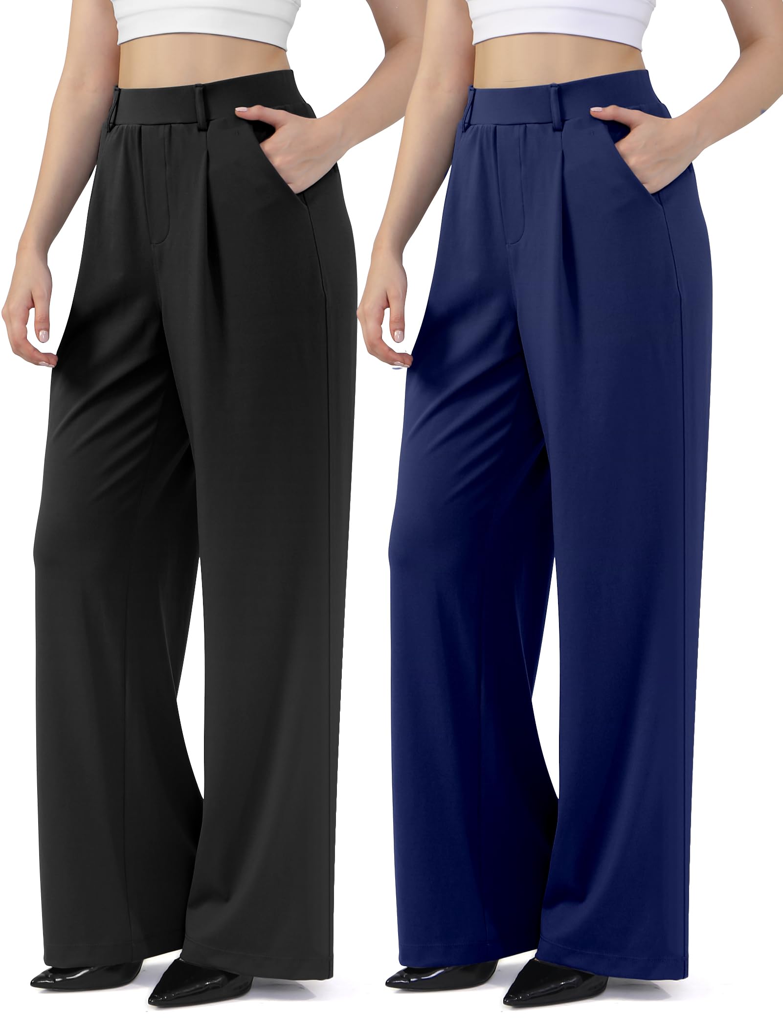 Wide Leg Work Pants for Woman Stretchy Office Slack Dress Pants Business Trousers with Pockets