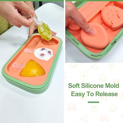 Miniatura 5 de Moldes de paletas de silicona, 3 moldes de paletas de hielo, molde de paletas reutilizable, máquina de paletas de fácil liberación, color verde