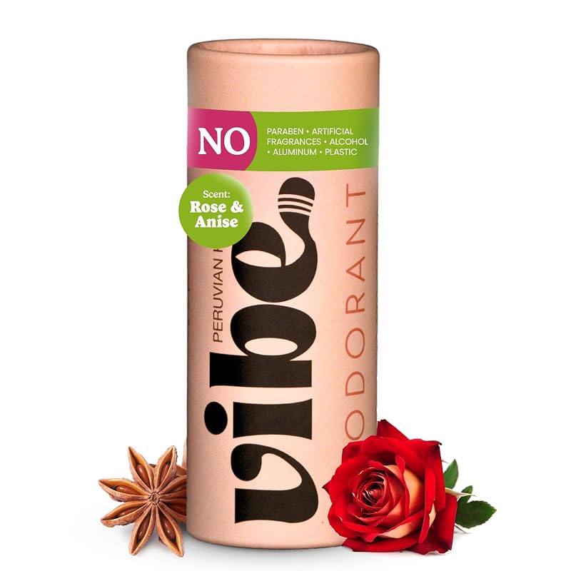 Desodorante natural sem alumínio PERUVIAN HEALTH VIBE com óleo de coco e cera de abelha, fragrância Rose