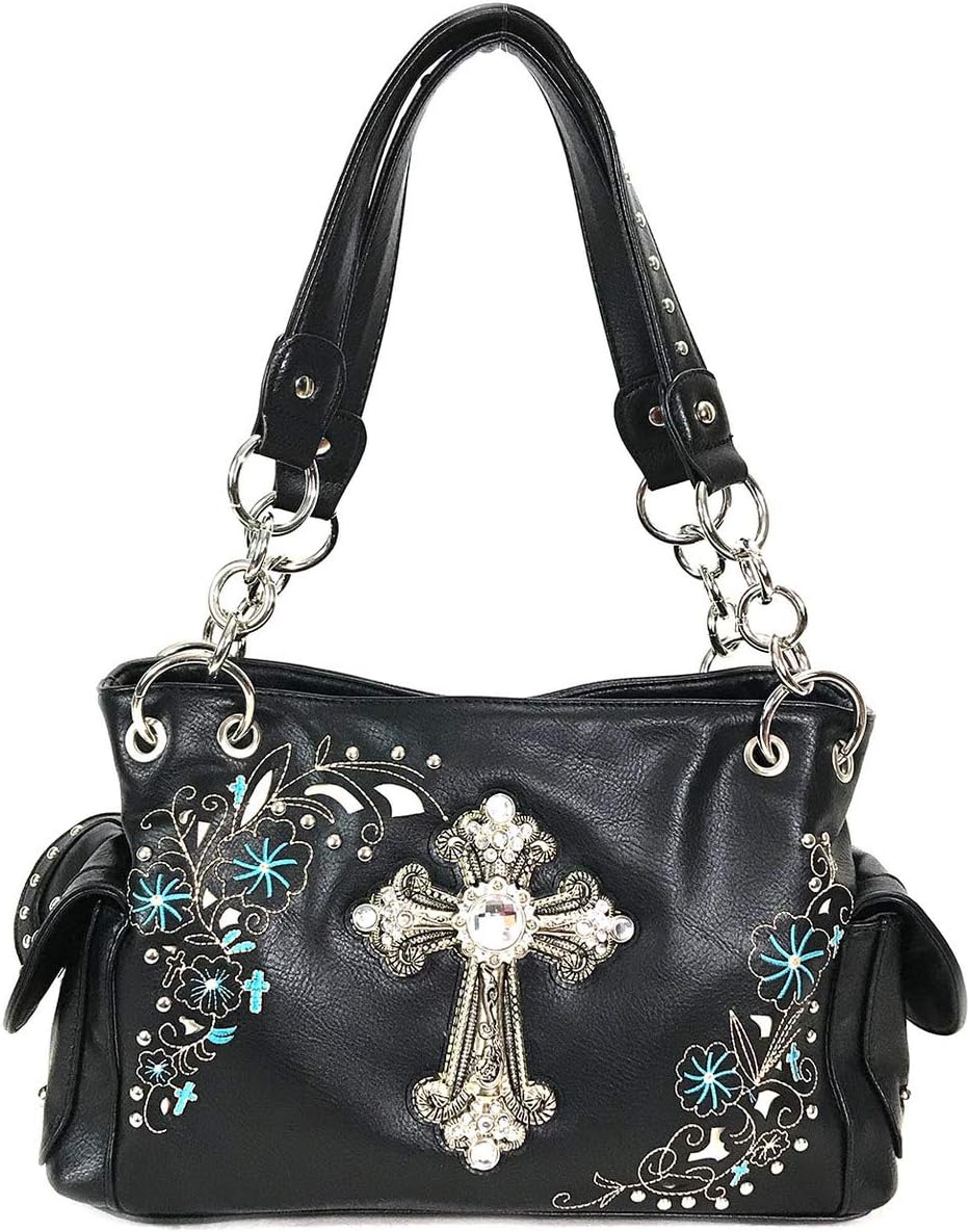 Rhinestone Cross Embroidered Floral Western Handbag