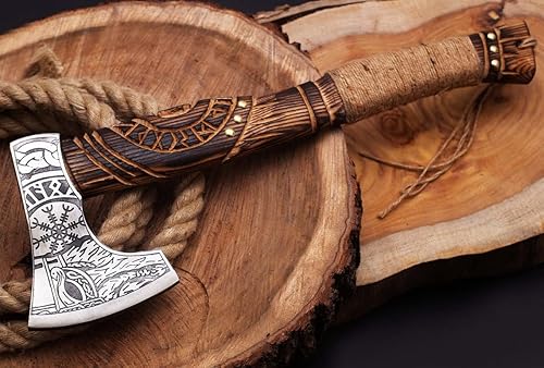 Miniatura 6 de R&S Industries - Hacha vikinga forjada para él, hacha de hacha de camping barbuda, con funda de cuero, el mejor cumpleaños y aniversario para él.