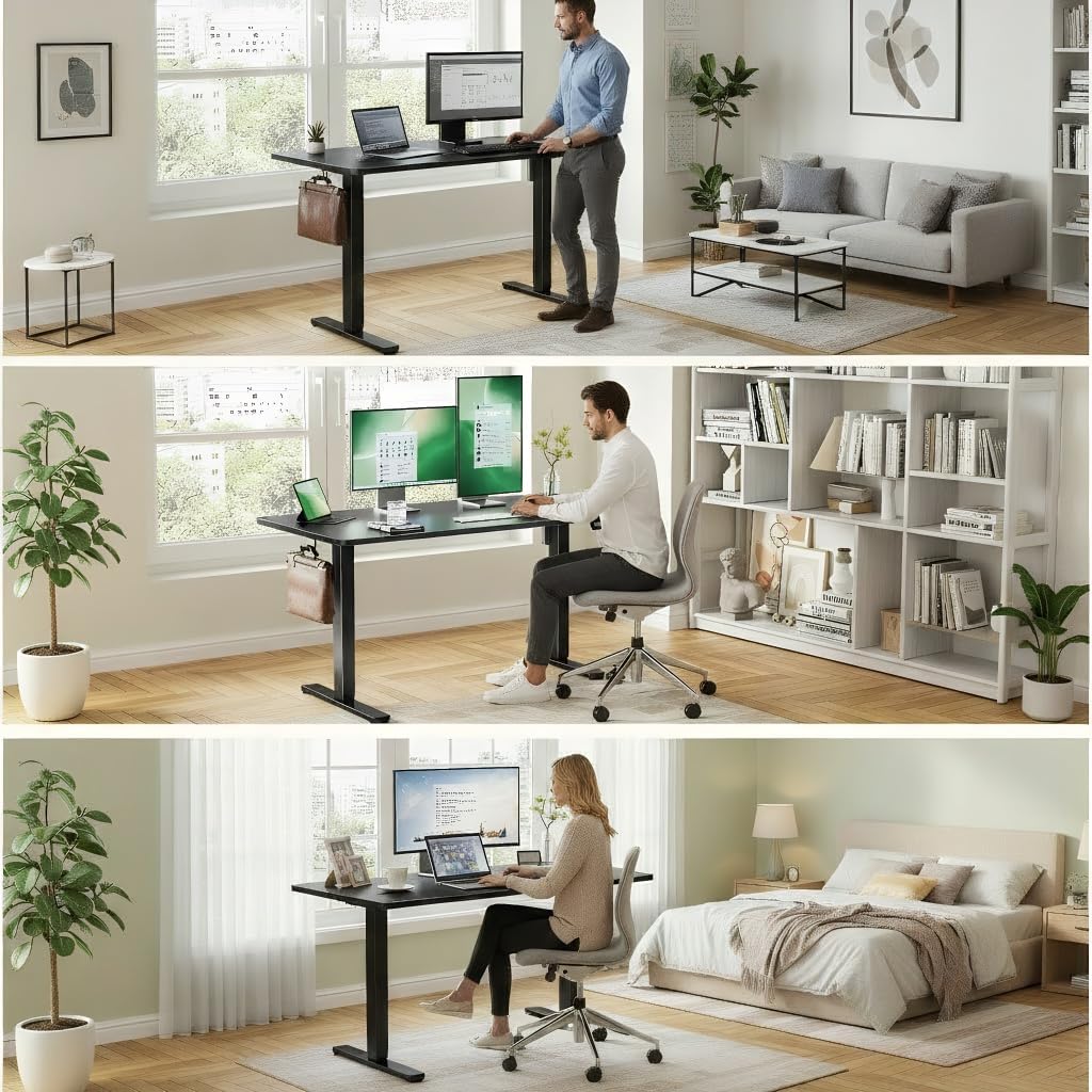 Marsail Whole Table Top, 63" x 30" Inch One-Piece Standing Desk Top, Rectangular Black Wood Board for Height Adjustable Desk&Home Office