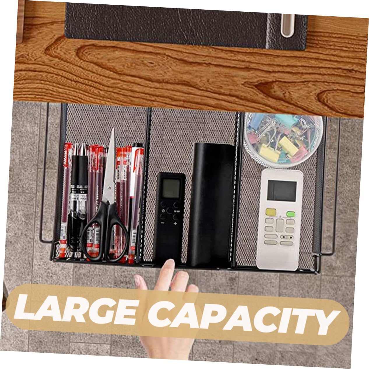 14.37 x 9.25 x 3.23in Black Metal Mesh Drawer Storage Box Organize Your Office