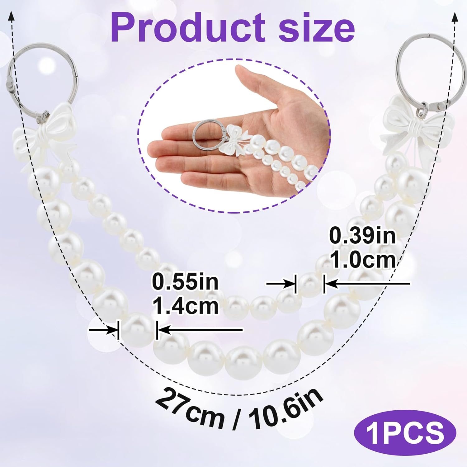 Bow Purse Double Pearl Chain Handbag Straps, Pearl White Shoulder Crossbody Bags Short Handle Replacement Charm Accessories for Women - 1PCS - Image 2