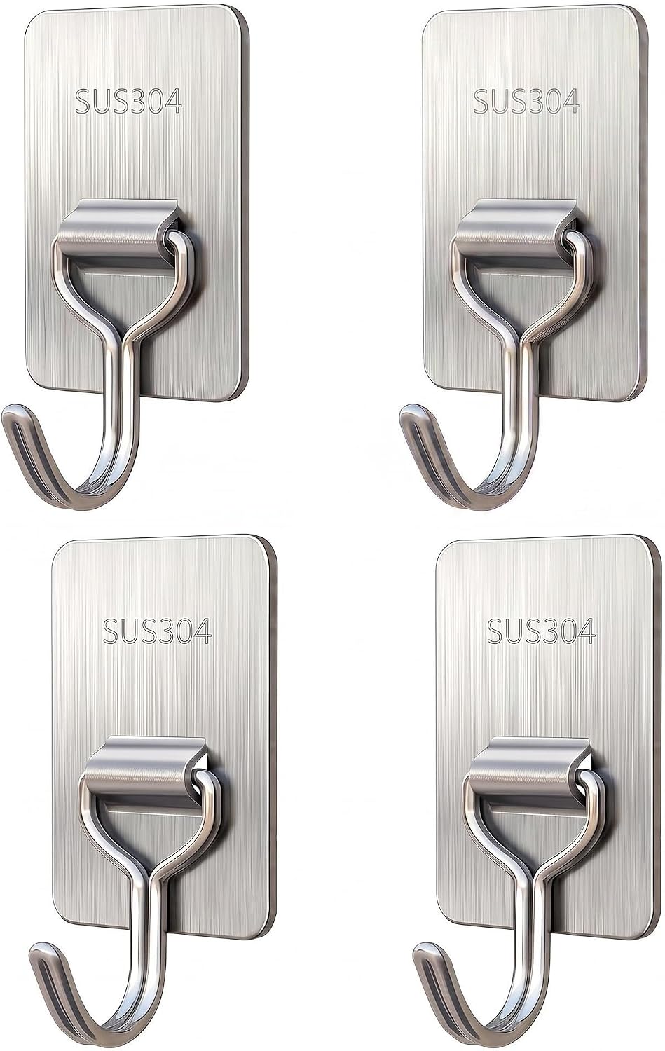 Stainless Steel Concrete Wall Hooks No Drill 4 Pack - Heavy Duty Adhesive Hooks for Rough Concrete Walls, Stucco, Brick Walls, Textured Ceilings | Concrete Hooks for Hanging