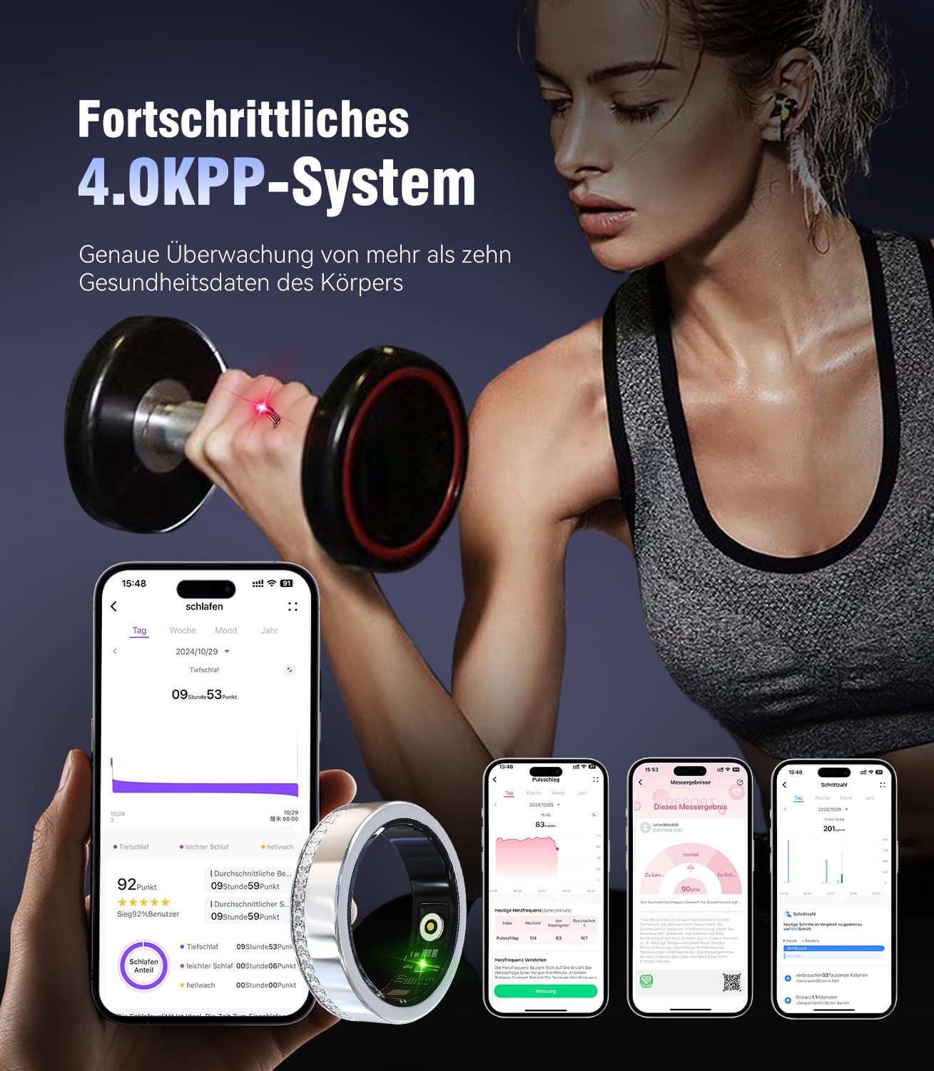 Smart Ring, 2,5 g, ultraleggero, 11 volte più leggero dello smartwatch, nanomitoring JZ 5.1-Al – 0,1% ± errore, monitoraggio della salute 24 ore, senza ABO, batteria 5-10 giorni, Smart Ring
