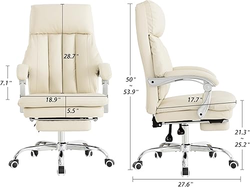 Miniatura 2 de Qulomvs Silla de oficina de cuero grande y alta con reposapiés, silla de escritorio ejecutiva de respaldo alto con soporte lumbar, sillas ajustables