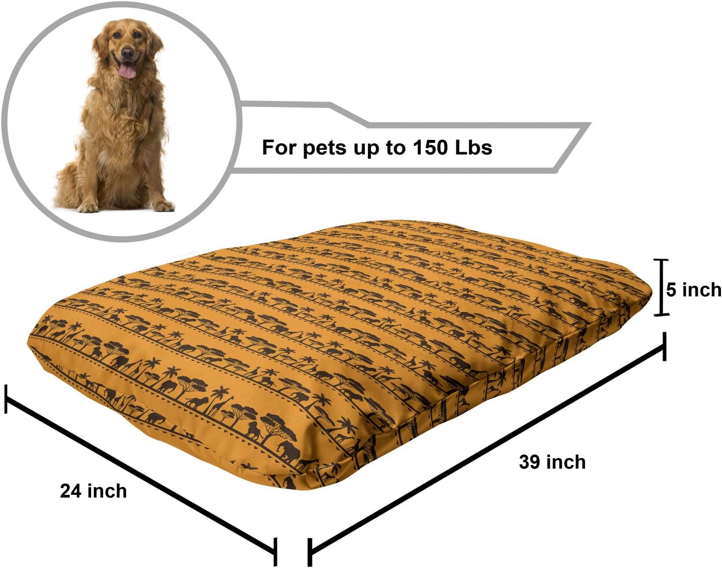 review Ambesonne Elephant Pet Bed, Bicolour Style Repetitive Indigenous Animals Giraffe Lion and Trees, Chew Resistant Pad for Dogs and Cats Cushion with Removable Cover, 24