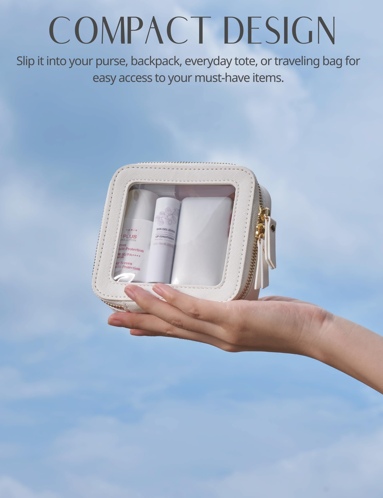 Popvibe Beauty case trasparente da viaggio, borsa cosmetica trasparente con cerniera, organizer portatile per trucchi, borsa compatta da viaggio per auto essenziale