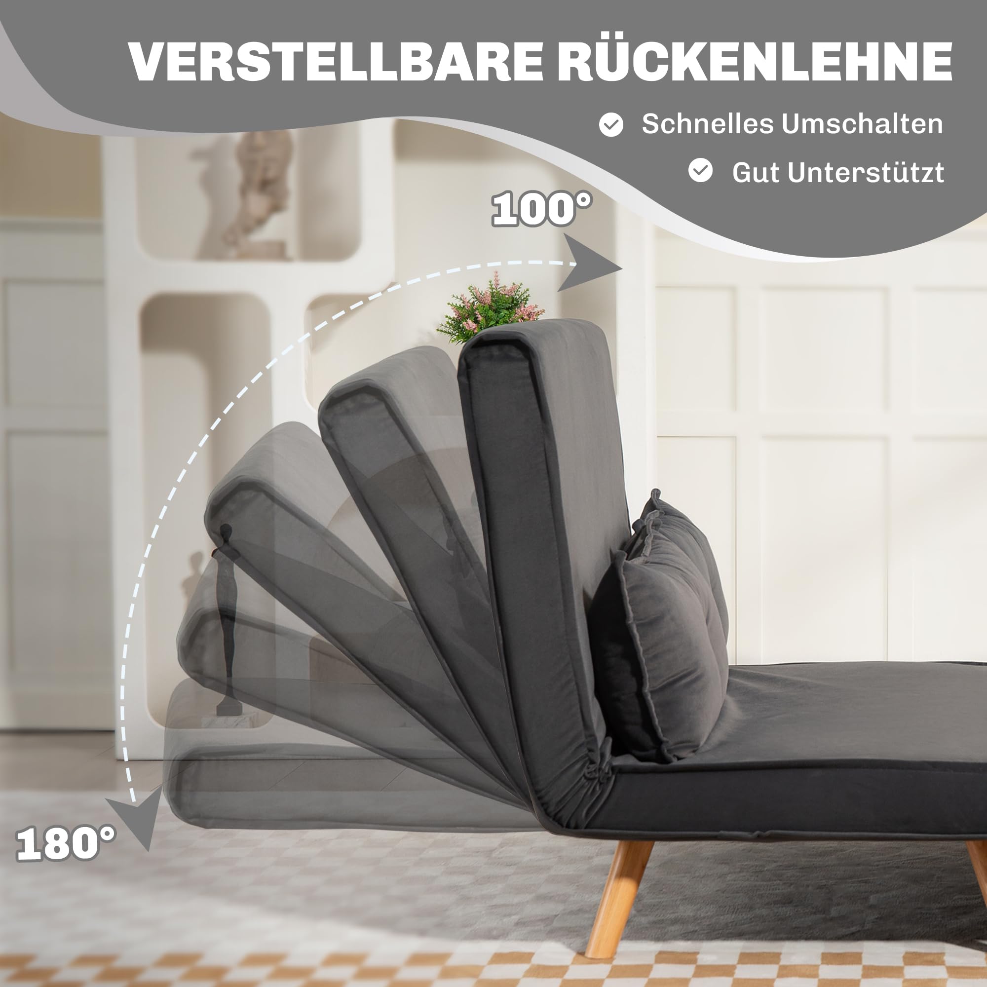 HOMCOM Schlafsofa 3 in 1 2 Sitzer mit Schlaffunktion 190x120cm Dunkelgrau