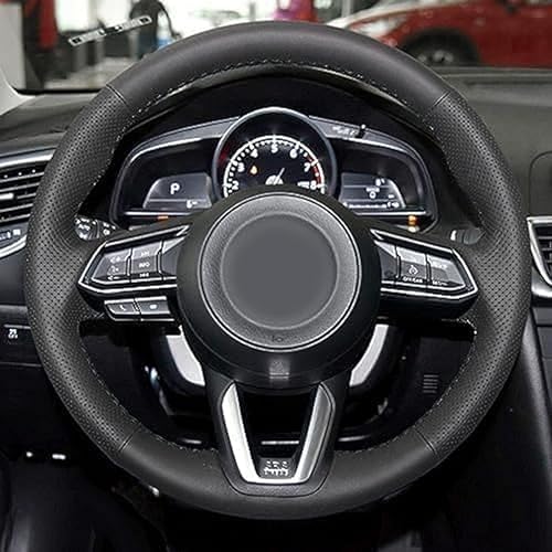 Hand Sewing Steering Wheel Cover for Mazda CX-3 CX3 CX-5 CX5 2017 2018,Black Thread Breathable Anti-Slip Leather Steering Wheel Cover