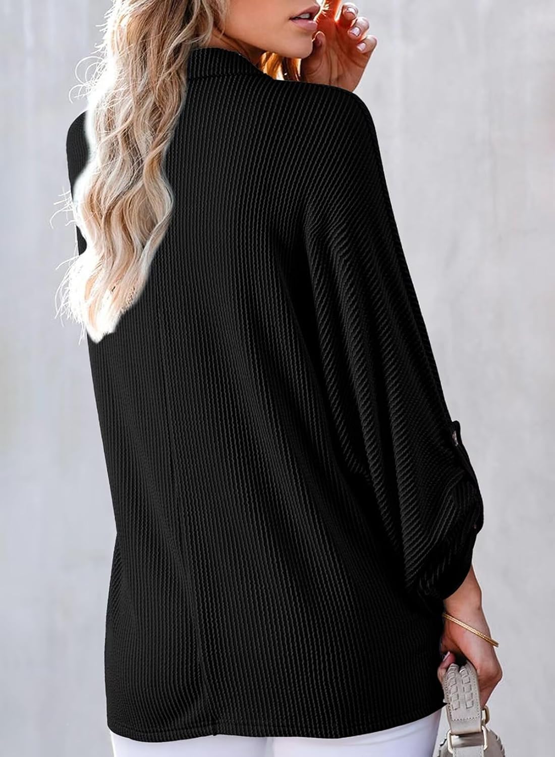 Astylish Women's Casual Blouses Button Down Business Batwing Tops Long Sleeve V Neck Ribbed Shirts 2025 Fall Outfit - Image 3