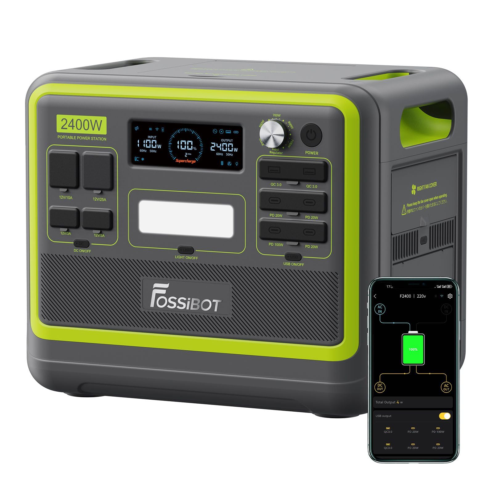 batteria solare portatile f2400 fossibot 2048 wh acciaio
