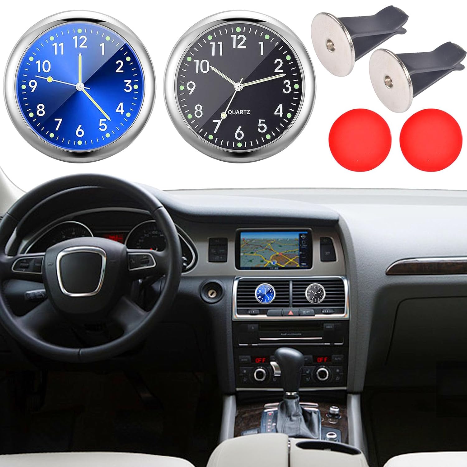 Runup 2pcs Car Clocks, Mini Digital Car Clock, Stick on Analog Car