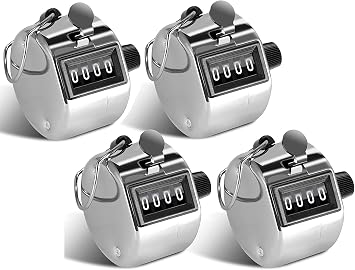 YANGWEN 4 Hand Tally Counters, 4 Digit Mechanical Palm Clicker Counter Stainless Steel Hand Held Mechanical Clicker with Finger Ring Sliver