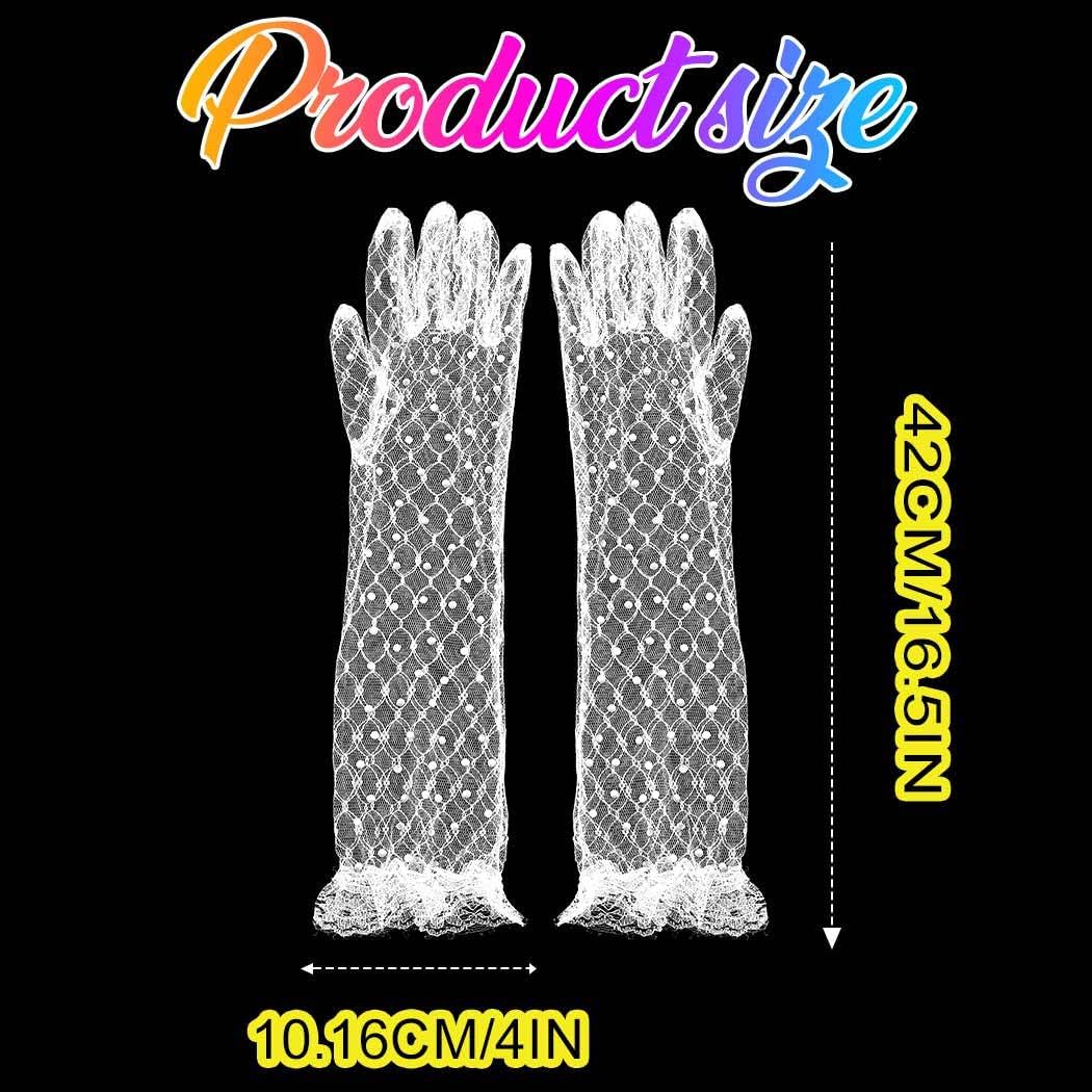 CASDRE Sparkly Rhinestone Long Gloves Mesh Lace Wedding Glove Prom Costume Arm Sleeves for Women