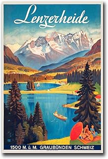 EDBAJUF Canvas Posters and Print Pictures Lenzerheide Canton Of Grisons Switzerland Vintage Travel Poster Kitchen and Dining Room Wall Home Decoration 8x12inch wood Frame