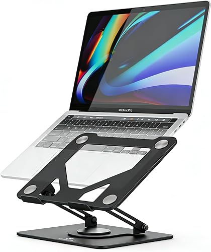 Soporte giratorio para computadora de escritorio, soporte de computadora ajustable de 360 con base giratoria, elevador ergonómico para portátil