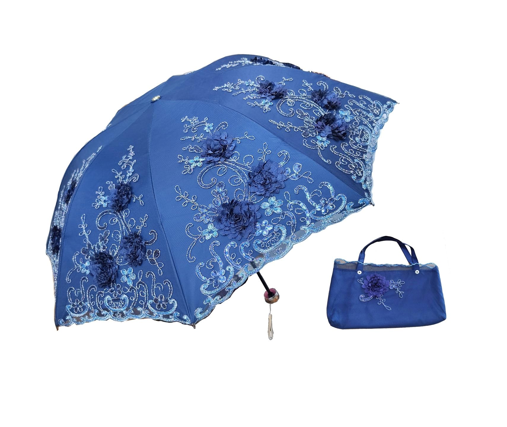 Zmgmsmh Foldable Lace Parasol Travel Sun Rain Umbrella Compact Anti UV Resistance Princess Sun Umbrella for Women & Girls