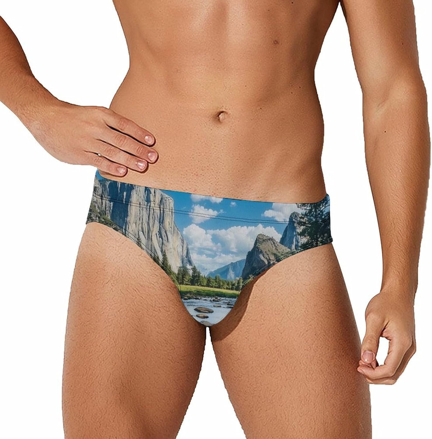 Yosemite USA National Park Landscape Men's Swimsuit Brief Sexy Bikini Briefs Retro Printed Swimwear Quick Dry Swimming Trunks Large