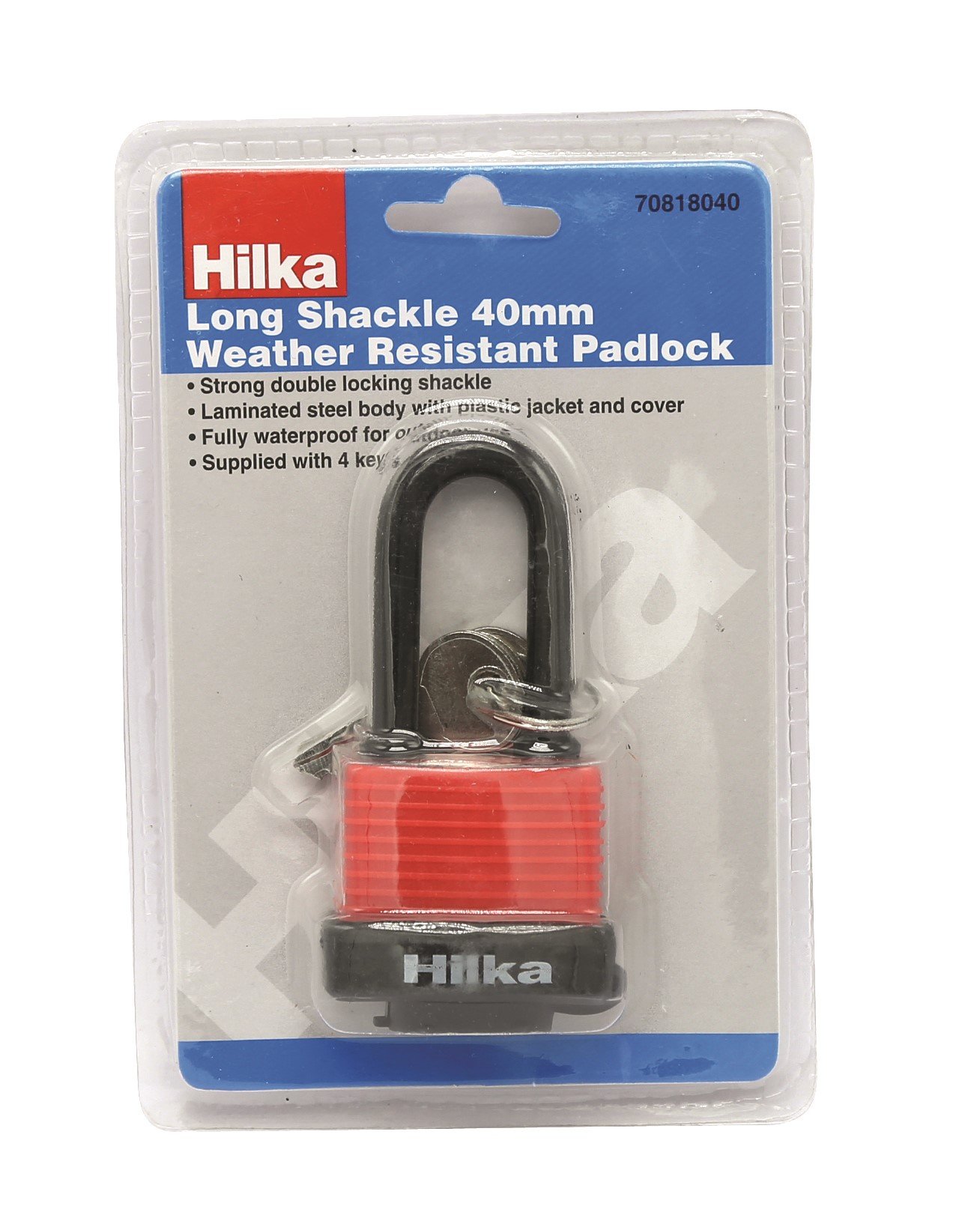 HilkaTools 70818040 40mm Long Shackle Weather Resist Padlock, Red & Black