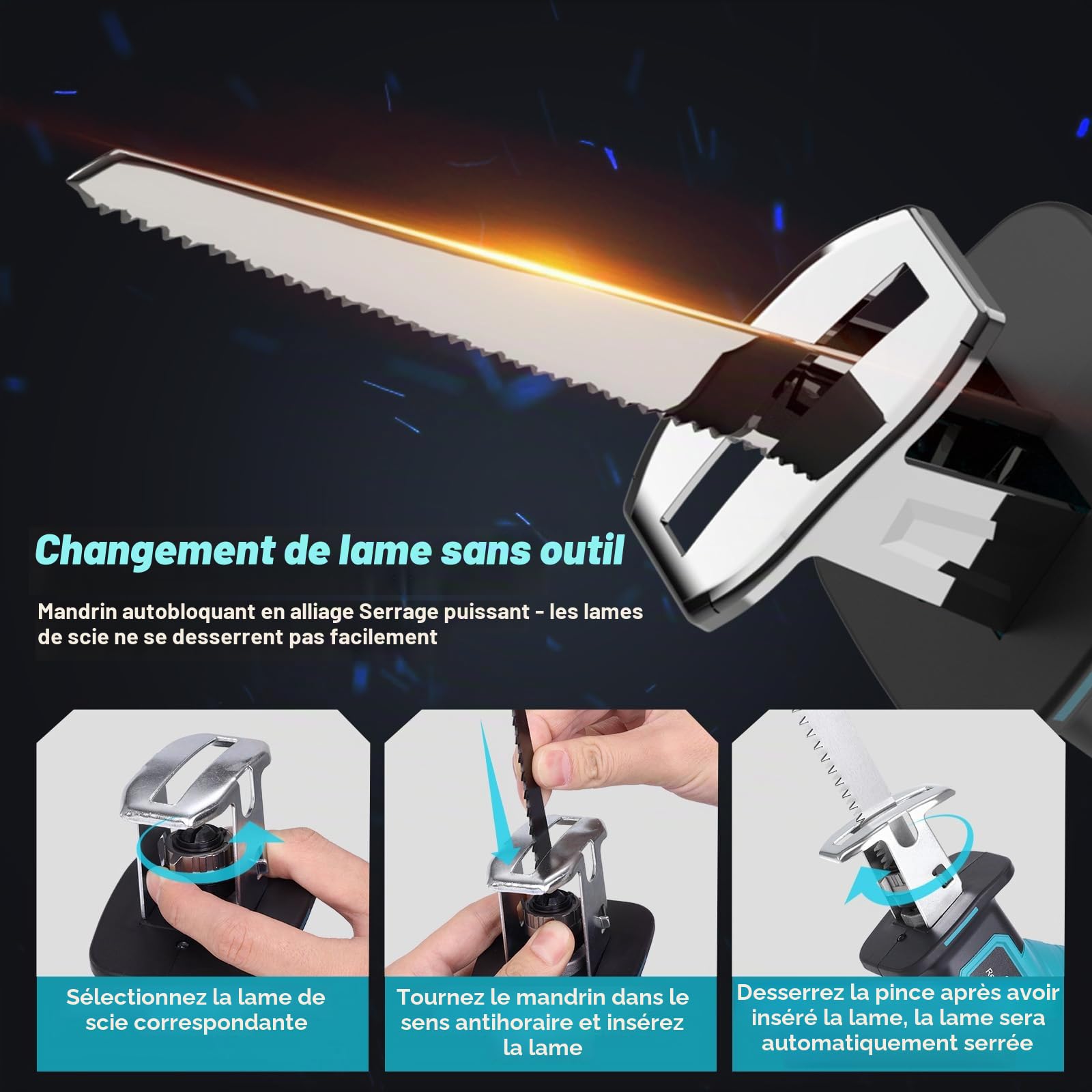 Yofuly Scie Sabre sans fil Compatible avec Batterie Makita 18V, 6 Vitesse Variable 3500SPM Changement de Lame sans Outil, Scie Egoîne avec 2 * 3000Ah Batterie, 4 Lames de Scie pour le Bois/Métal