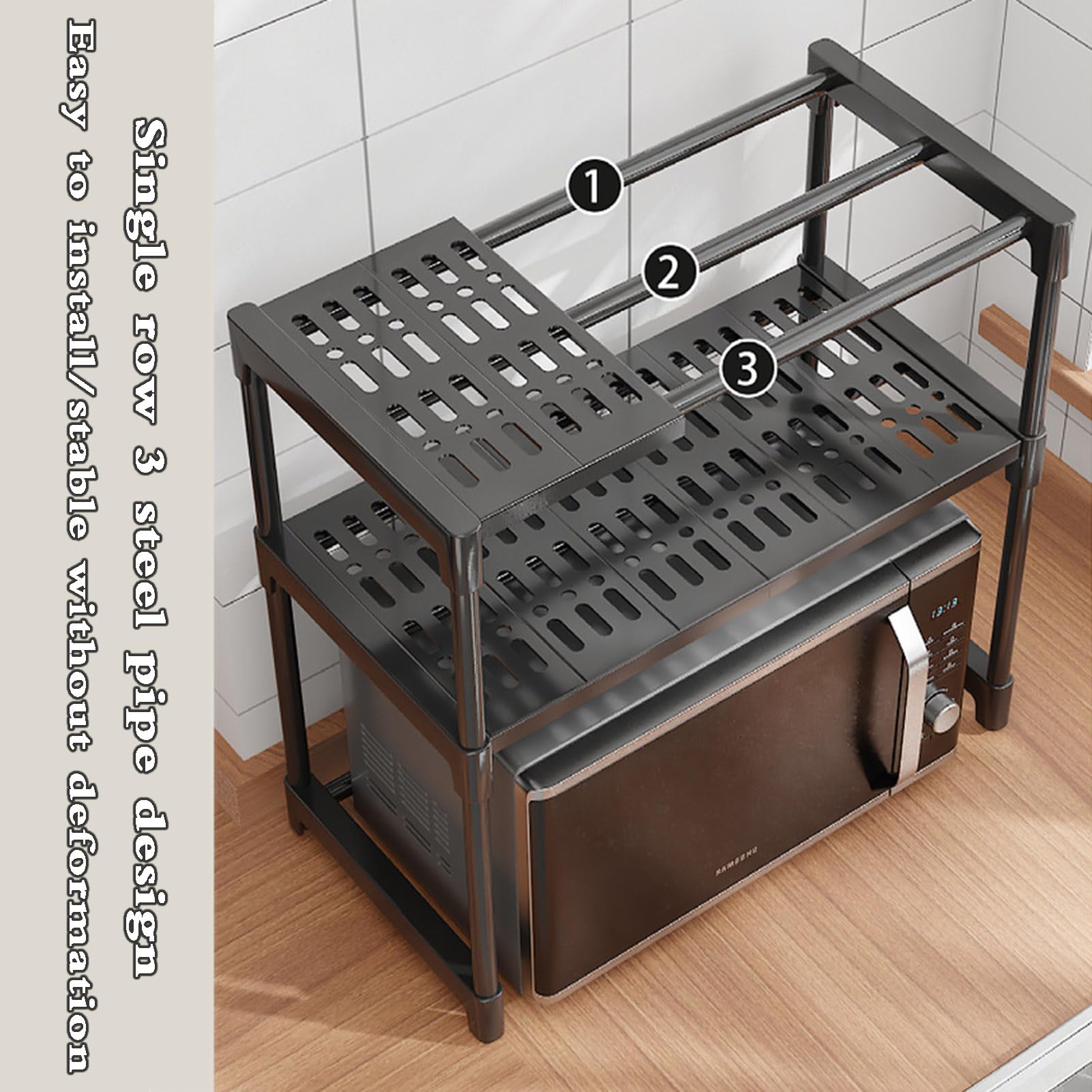 półka pod kuchenkę mikrofalową, 2-warstwowa półka do kuchenki mikrofalowej, blat, stojaki na przyprawy kuchenne, regał przechowywania, wolnostojący, zapewniający oszczędność miejsca