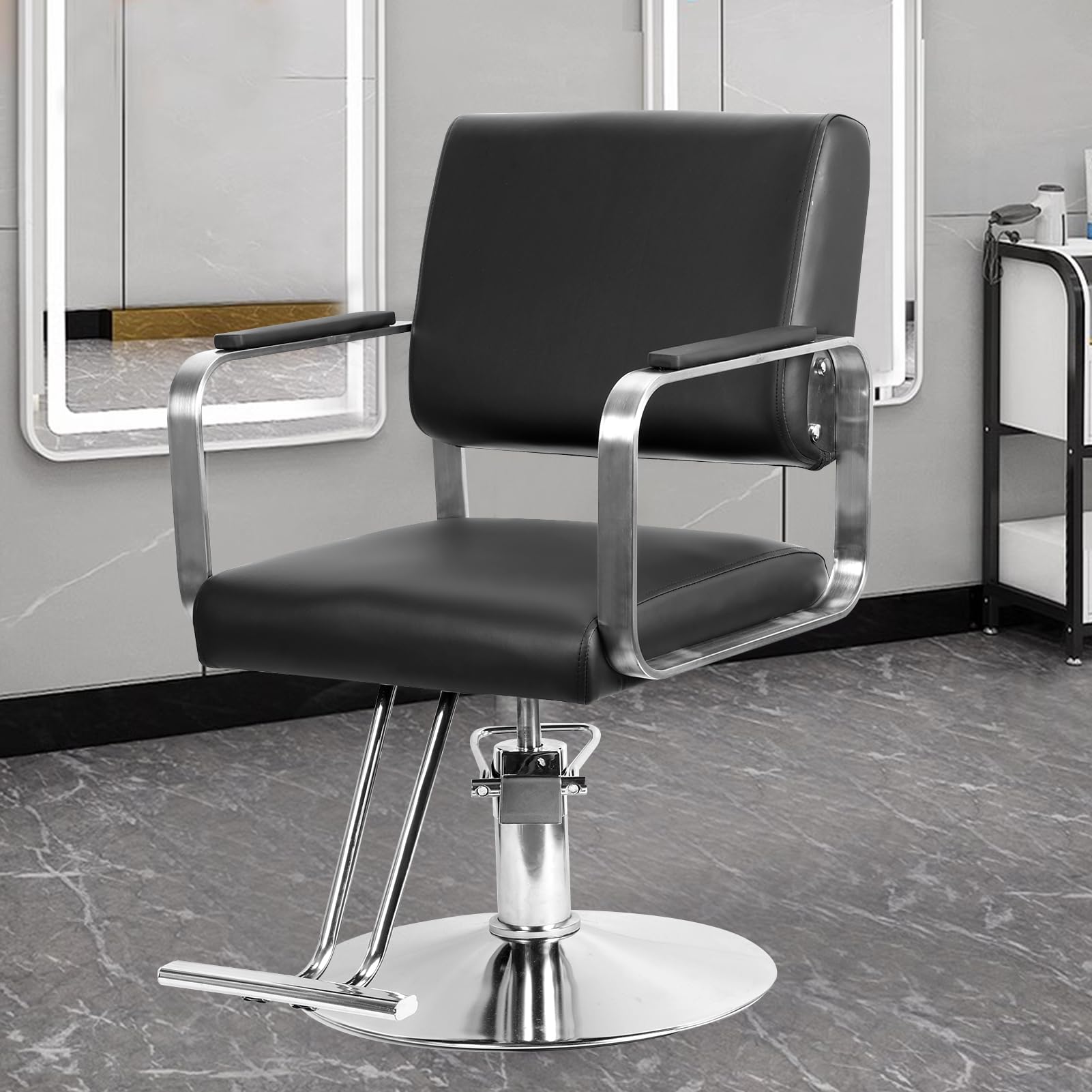 Hydrauliczne krzesło fryzjerskie, fotel fryzjerski z regulacją wysokości, stabilna konstrukcja i ergonomiczna konstrukcja, obrót o 360°, do salonu i salonu fryzjerskiego