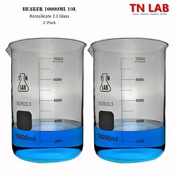 TN LAB 10L Huge Beaker Borosilicate Glass with Graduations and Pouring Spout, Heavy-Wall Low-Form, 10000ml (2 Pack)