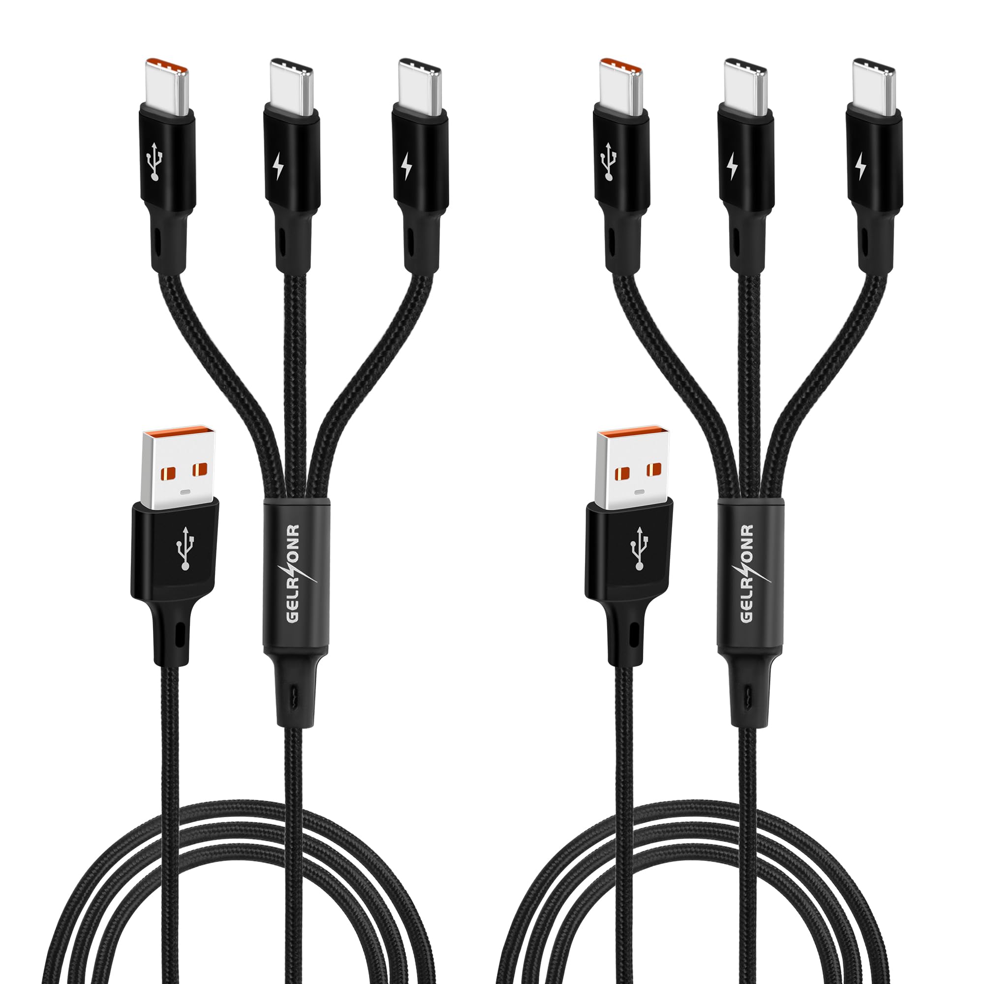 3-in-1 Ladekabel Von GELRHONR – USB-A Auf 3x USB-C, 3x1,2m, Nylon Geflochten, Für Handy & Mehr
