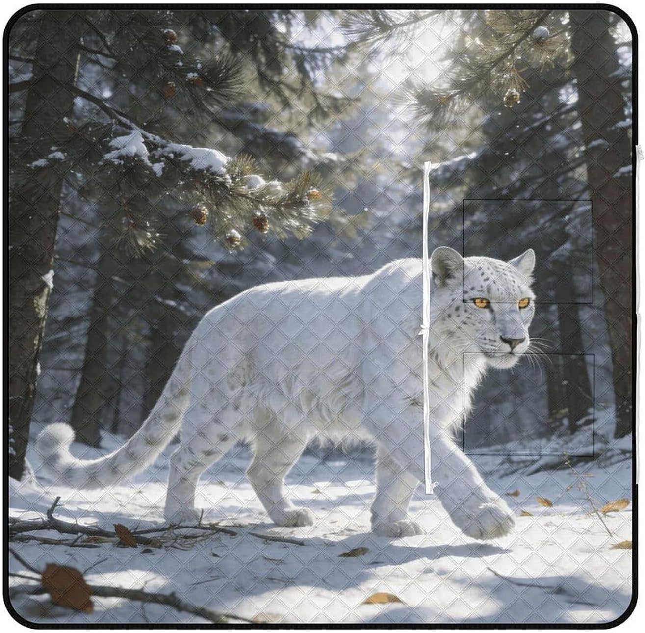 White Leopard Picnic Blanket with Zipper Water Resistant Sand Free Picnic Mat Washable Foldable Easy Carry Beach Blanket for Lawn Beach Hiking Camping