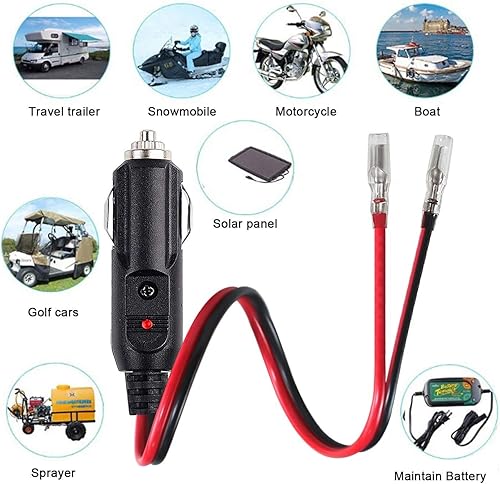 Miniatura 3 de Paquete de 2 enchufes macho para encendedor de cigarrillos macho de 12 V 24 V, enchufe macho de 14 AWG con cable de extensión de 1 pie y luz LED, 14