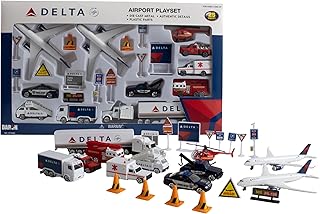Daron Delta Airport 25-Piece Die-Cast Metal and Plastic Airplanes, Vehicles, and Accessories Playset Toy and Collectible for Ages 3+
