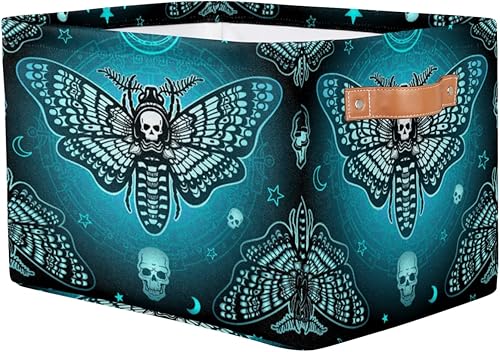 Miniatura 2 de AUUXVA Cestas de almacenamiento de cabeza muerta de polilla, cestas de tela para lavandería, diseño de calavera y luna, estrellas, cajas de