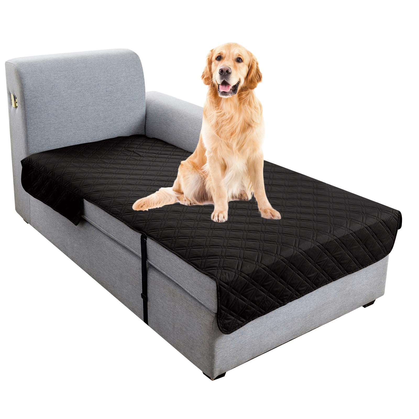 Genina L Shape Couch Cover, Sectional Couch Chaise Covers, Waterproof Washable Sofa Covers for Right L Shape Chaise Lounge, Anti-Slip Sofa Slipcovers for Dogs Cats Pet Friendly (Black)
