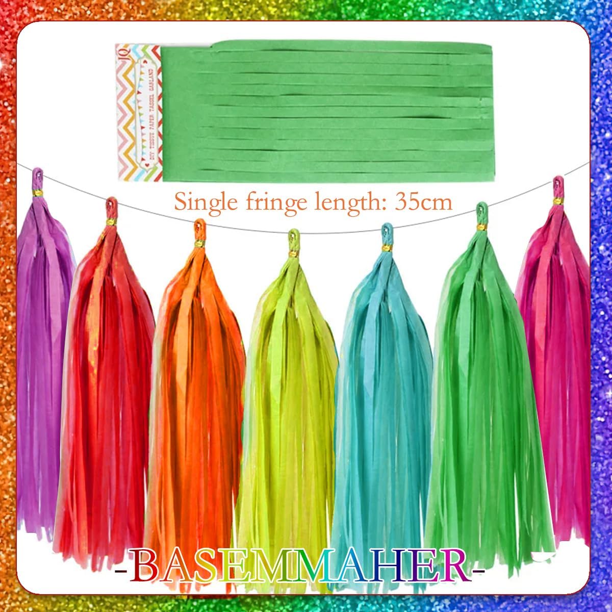 35Pcs Rainbow Tassel Garland Gay Pride Tissue Paper Tassel Banner DIY Hanging Glitters Multicolor Paper Birthday Party Decorations for Wedding Christmas Marches Events Festival Party Supplies
