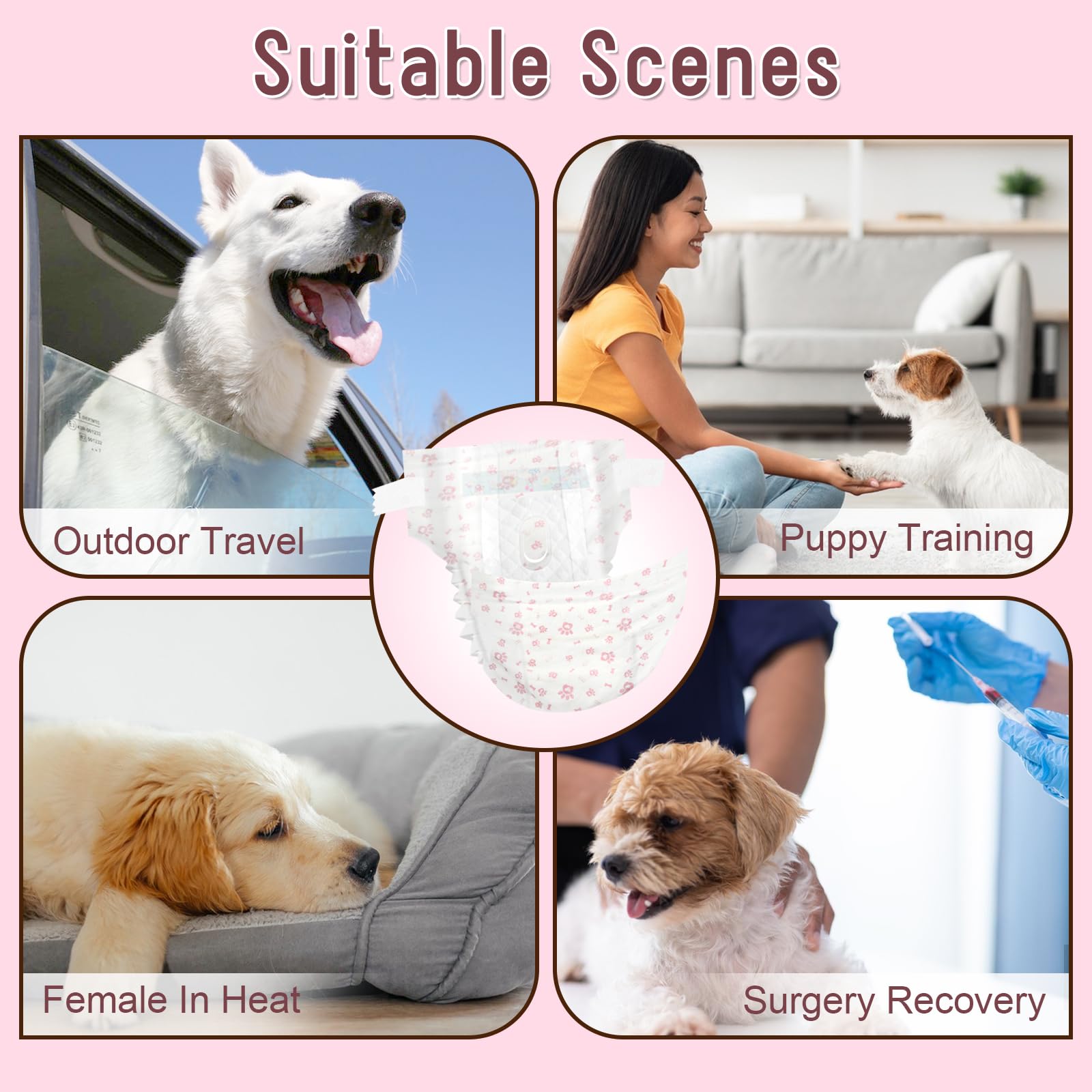 Pañales para perras, tamaño mediano, 80 unidades, pañales desechables para perritos, pañales para cachorros y gatos, súper absorbentes, aptos para perras en calor o incontinencia