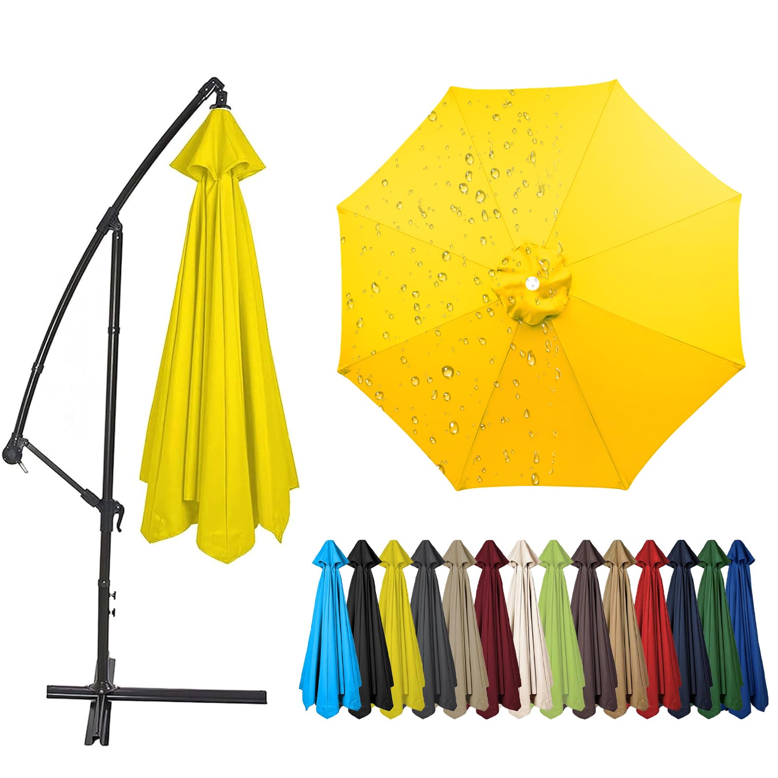 2.0m to 4.0m Replacement Parasol Canopy, 6/8 Ribs Garden Umbrella Replacement Parasol Fabric, UV 50+ Protection For Garden Yard Beach Umbrella (Yellow,2.7m / 6 Ribs)