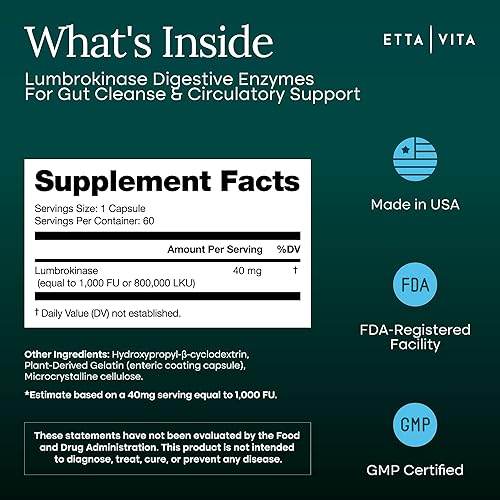Miniatura 2 de Potente suplemento de lumbroquinasa 40 mg/porción (actividad máxima - 800,000 unidades) - Cápsulas de enzimas lumbroquinasa para apoyo energético,