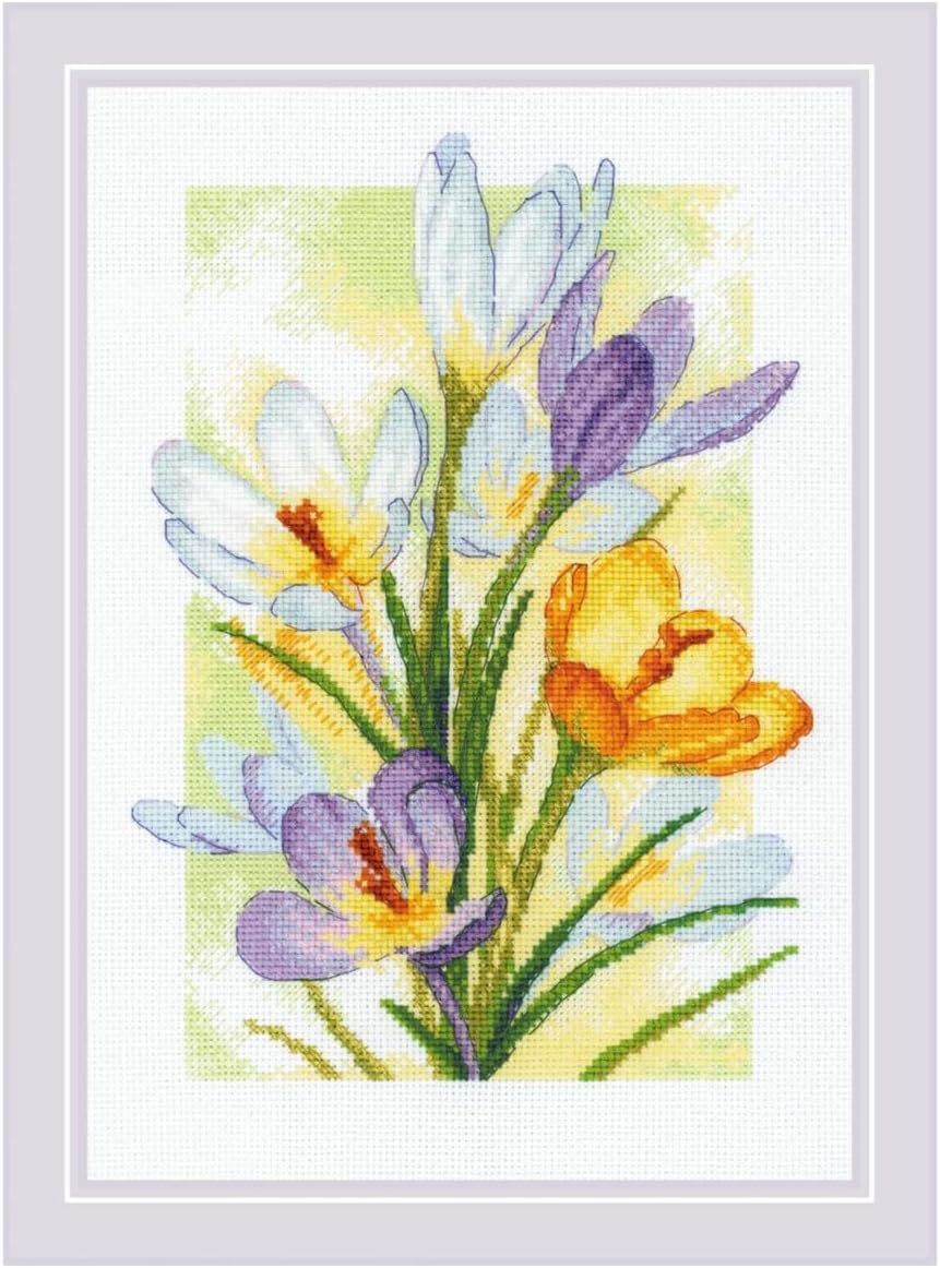 RIOLIS - Spring Glow. Crocuses 2190, Cross Stitch Kits 8¼"x11¾, Cross Stitch Kits for Adults, Counted Cross Stitch Kits, Embroidery Kit for Beginners & Advanced, Floral Crossstitching Kits