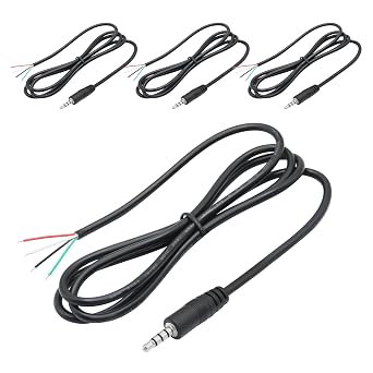 4Pcs 3.5mm Male Plug to 4Pin Bare Wire Open End Cable 3FT, TRRS 4 Pole 1/8 Jack Stereo Audio Wire Replacement, for Earphone Microphone Audio DIY Repair