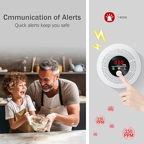Miniatura 4 de Detector de humo y monóxido de carbono 2 en 1 Alarma de CO con batería de 10 años con pantalla LCD transparente y advertencia de sonido para el