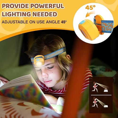 Miniatura 4 de EverBrite Linterna frontal LED recargable para niños con modo RGB y diadema ajustable, 3 modos de faros multicolor para niños, lámpara de cabeza
