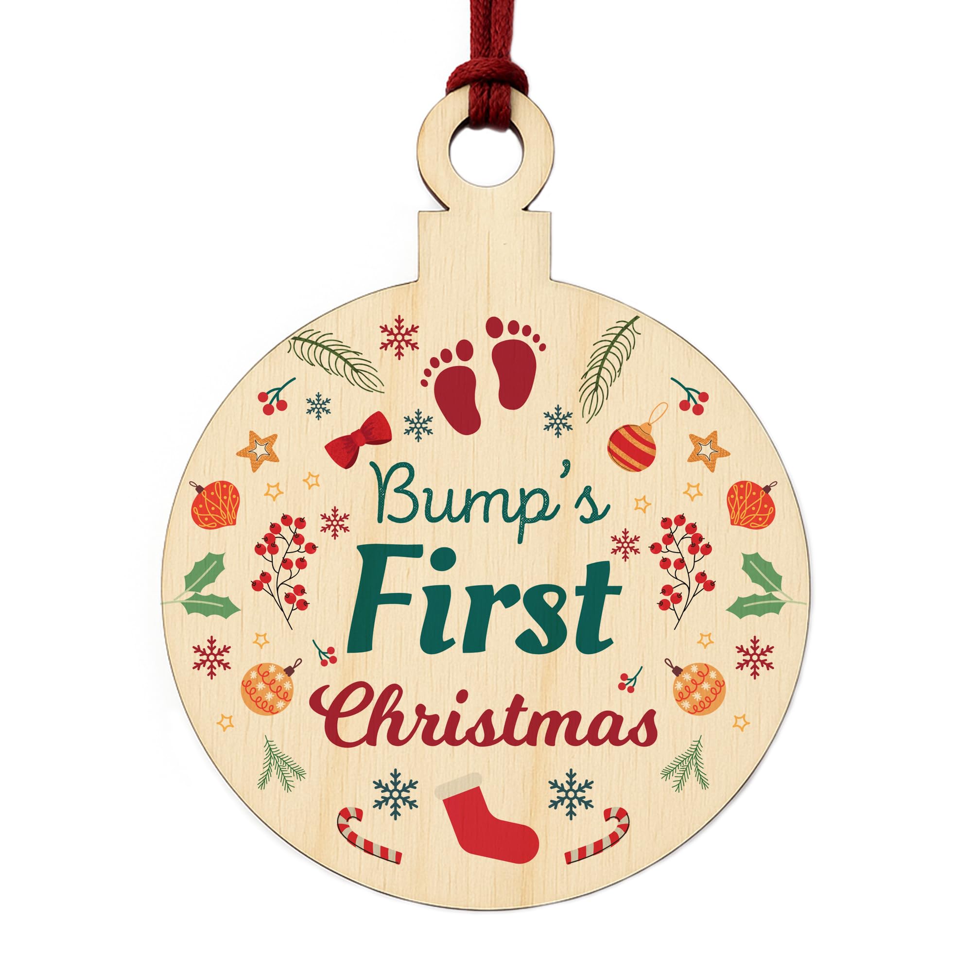 Red Ocean Bumps First Christmas Wooden Bauble First Christmas Decoration For Bump New Mummy And Daddy For Keepsake