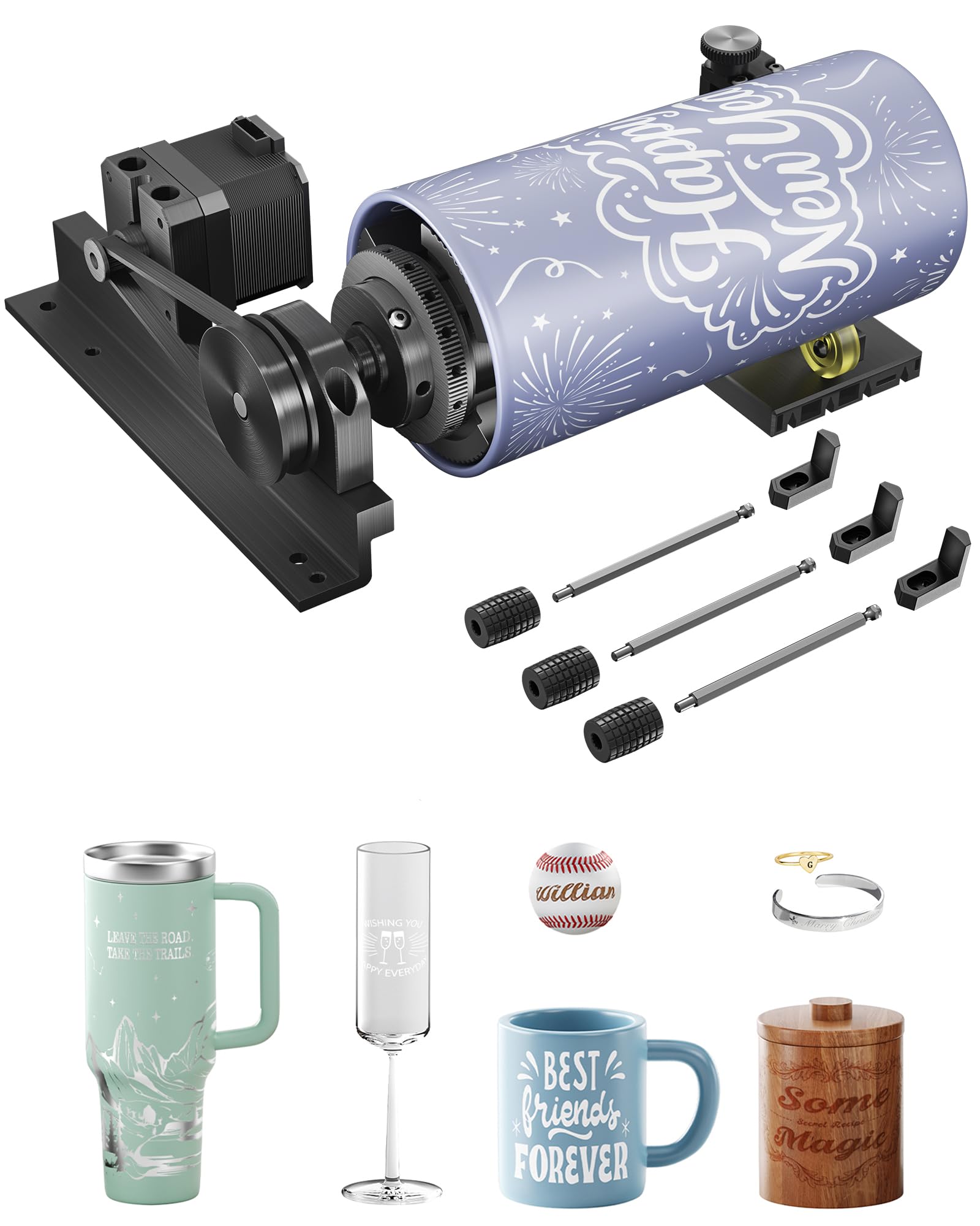 WECREAT Vista Rotary Pro, only for Vista Series Laser Engraver Machine, Rotary Roller for Engraving Cylindrical Objects, Wine Glass, Tumblers, Jewelry Ring, Engravers Accessory