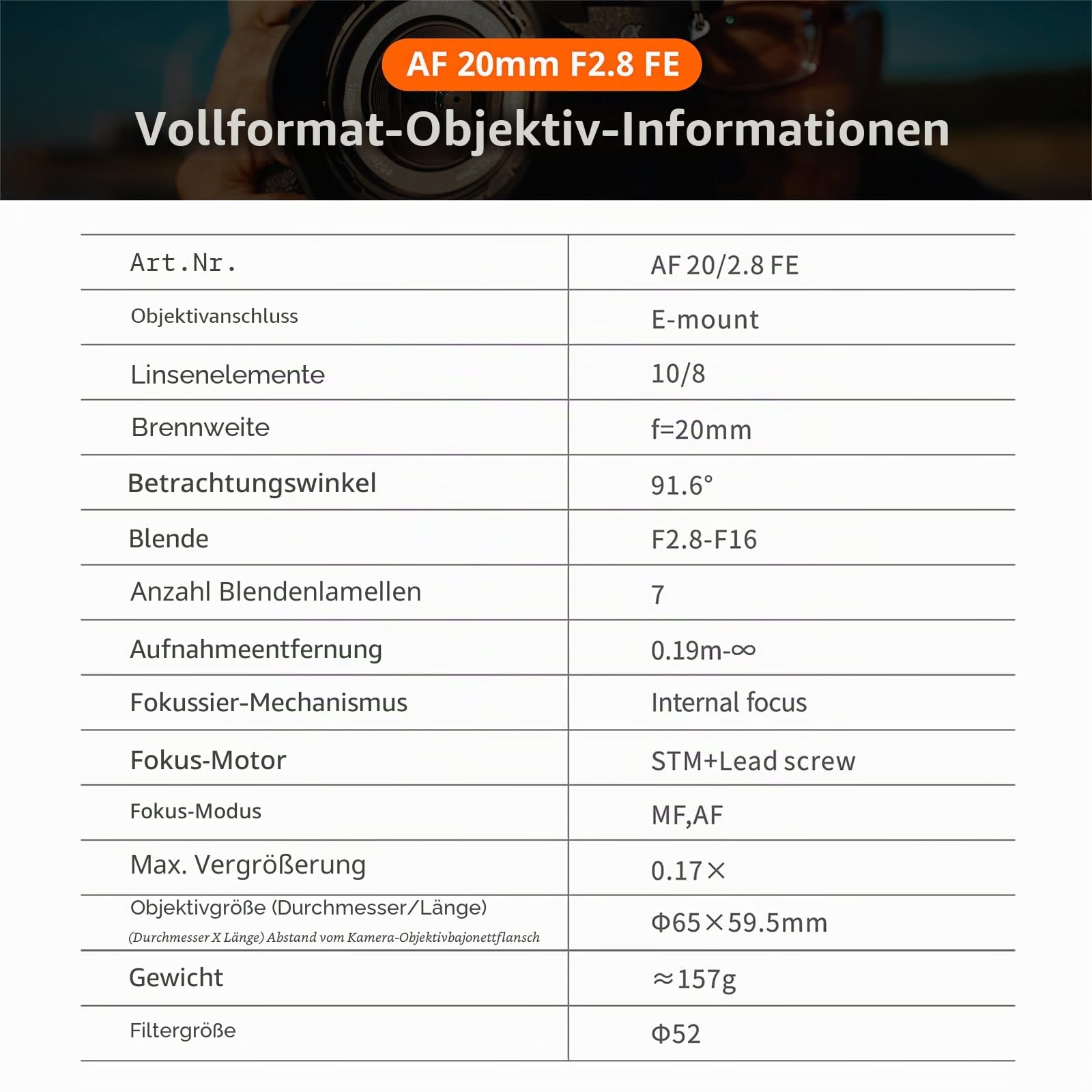 VILTROX AF 20mm F2.8 FE für Sony E Mount Vollformat Objektiv Prime | 20mm f/2.8 E-Mount Weitwinkelobjektiv für Sony Alpha a7 a7III a7R a7RII I a7RIV a7S a7SII a9 a7C a6700 a6600 a6400 a7iv a7ii
