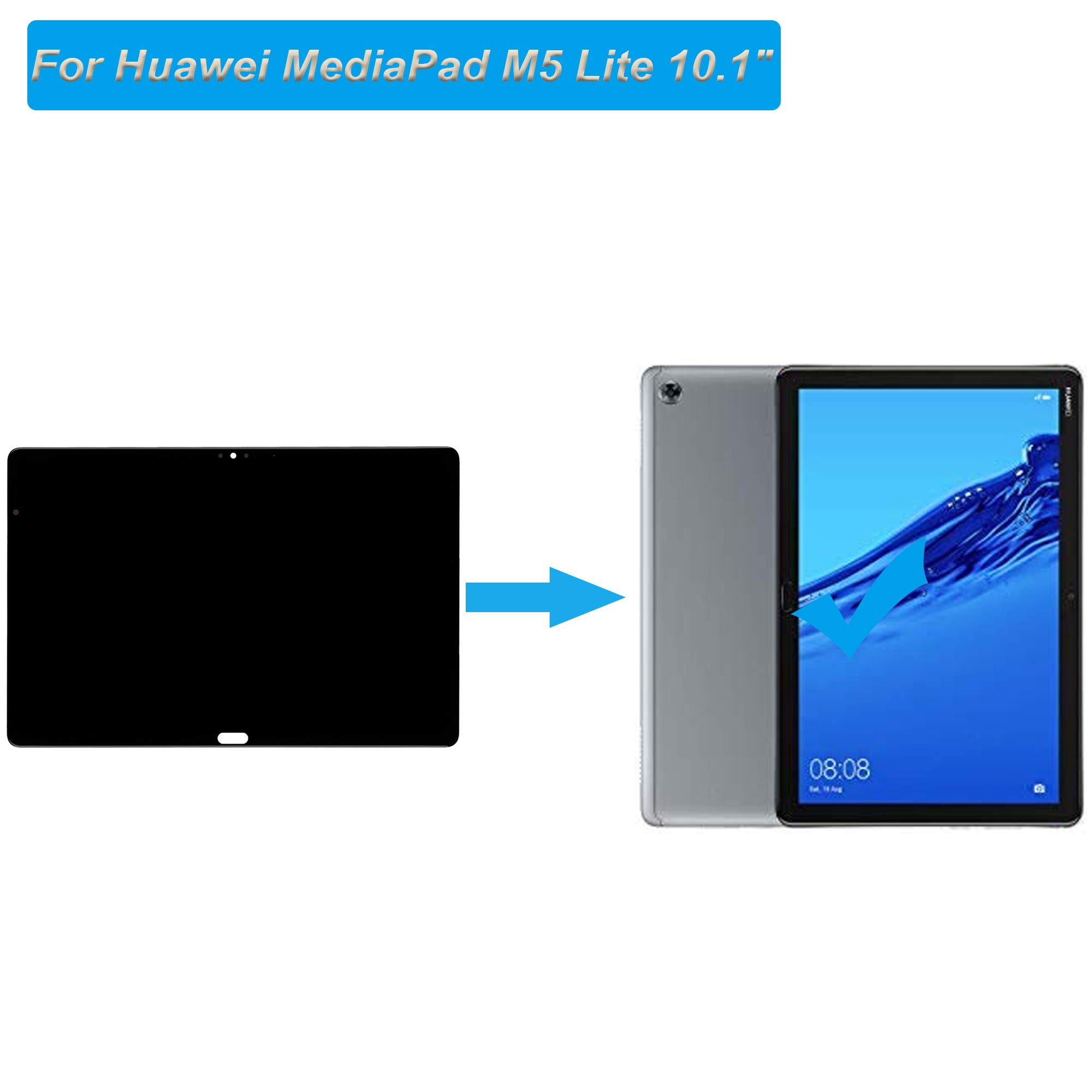 Display LCD compatibile con Huawei MediaPad M5 Lite 10.1" BAH2-L09 BAH2-W09 LCD Touch Screen Assembly con strumenti (nero)